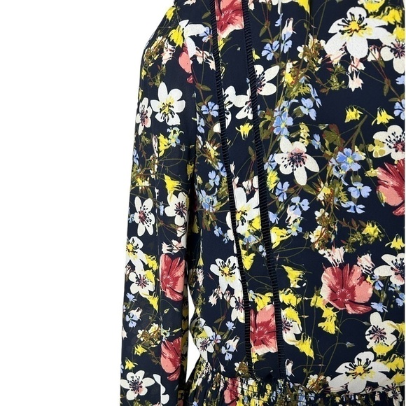 Banana Republic Black Blogger Fav Floral Valeri Long Sleeve Smocked Dress Small - Picture 8 of 16